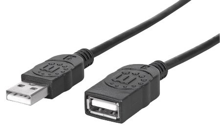 USB 2.0 A verlengkabel USB A M/F  1mtr zwart Manhatten