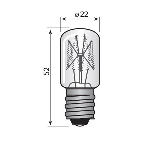 LAMPJE E12- 230VAC 15W AFMETING:52X22MMØ