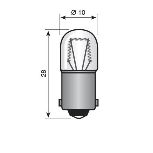 BAJONET LAMPJE BA9S 12V 0.6W 50mA AFMETING:28X10MMØ