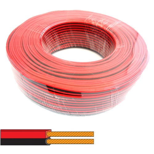 Luidspreker kabel 2x 0.35mm-ring 100 mtr rood/zwart