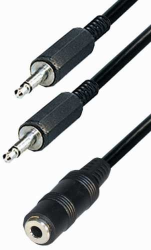 3.5mm Verbindingskabel 2x male mono  1x female stereo 0.2m