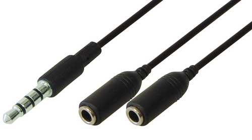 iPhone audio verloopkabel 3.5mm male 4-polig >>2x 3.5mm fem.