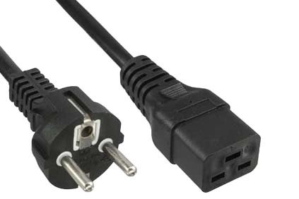Haakse Schuko plug cee 7/7 naar C19-female recht 1 mtr zwart