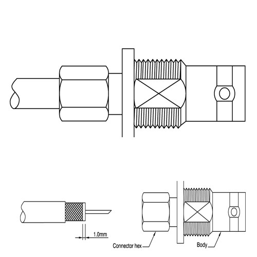 BNC twist-on plug female chassisdeel RG58-142-400 kabel