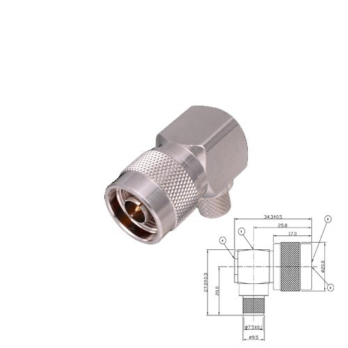 N crimp plug male haaks RG 142/223/400 kabel